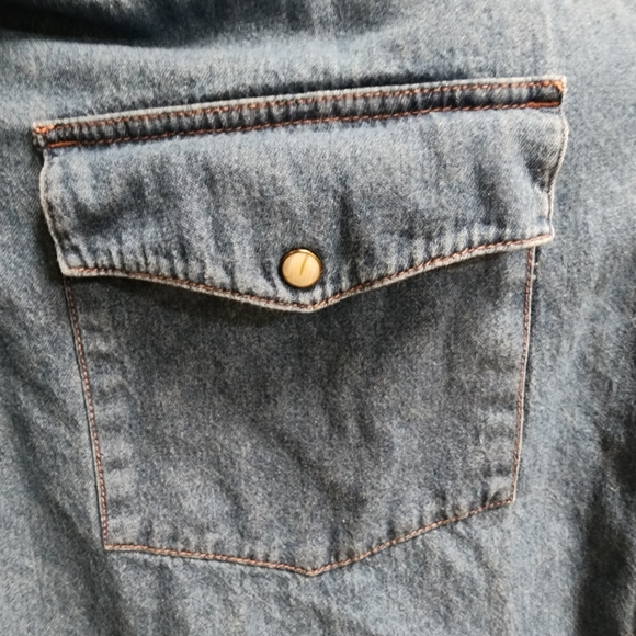 Western Pearl Snap 100% Cotton Blue Denim Shirt Shacket Men's XL - Picture 8 of 12